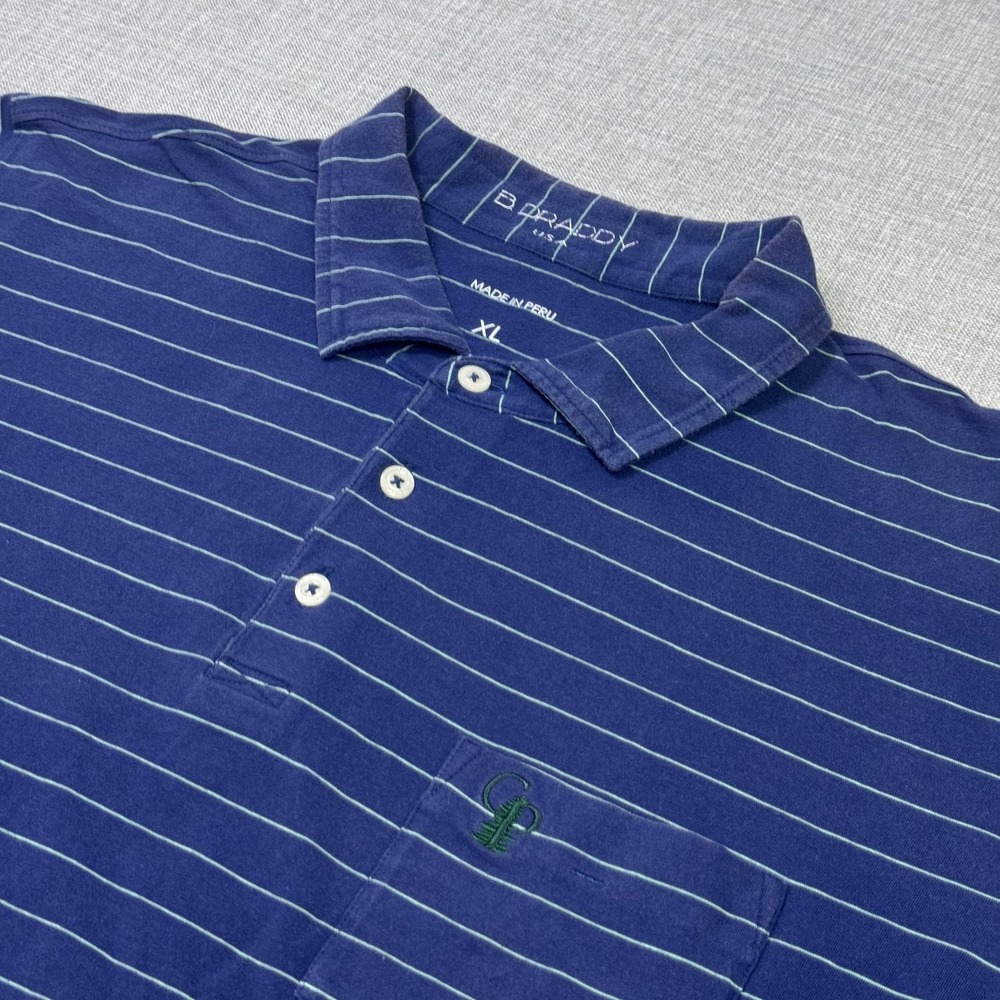 B. Draddy Calusa Pines Polo Shirt Men XL Blue Striped Tagless Embroidered Pocket